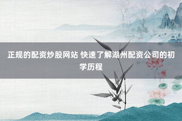 正规的配资炒股网站 快速了解湖州配资公司的初学历程