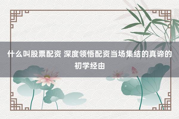什么叫股票配资 深度领悟配资当场集结的真谛的初学经由